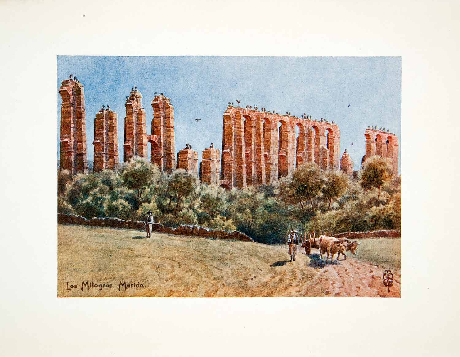 1906 Color Print Wigram Spain Acueducto Milagros Aqueduct Roman Ruin XGJB3