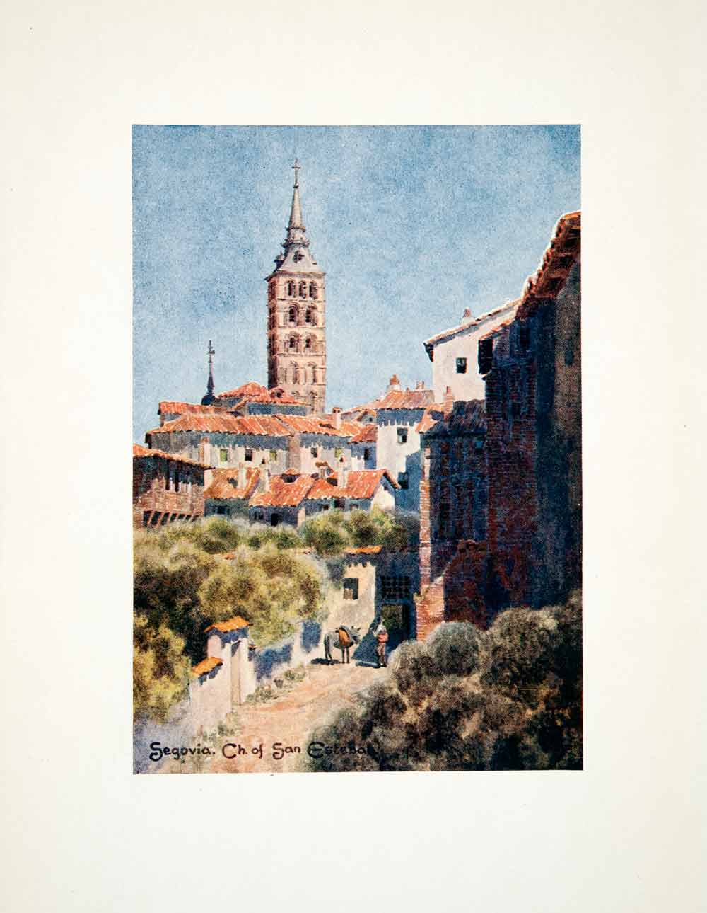 1906 Color Print Wigram Spain Segovia Church Esteban Castile Leon Bell XGJB3