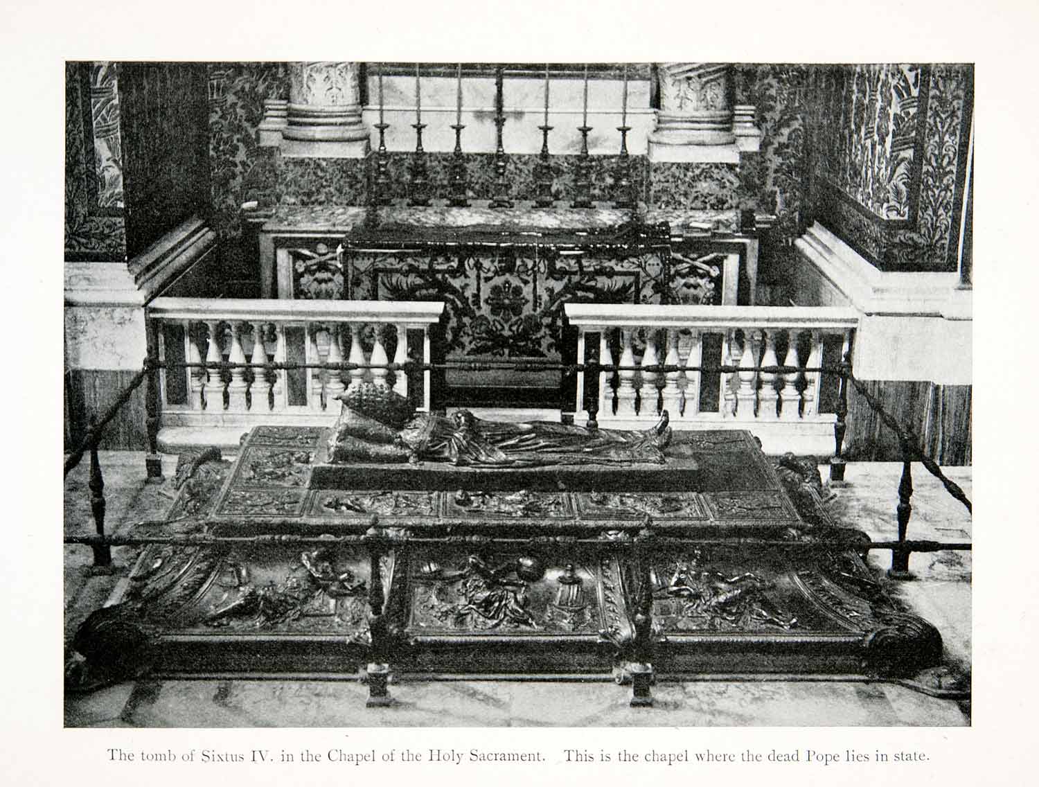 1907 Print Tomb Sixtus IV Chapel Holy Sacrament Pope Sculpture Historic XGJB5