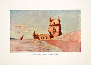 1905 Color Print Tower San Vincente Belem Lisbon Spain Diogo de Boitaca XGJB6