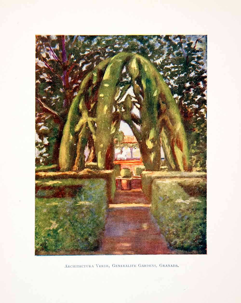 1905 Color Print Architectura Verde Generalife Gardens Granada Alhambra XGJB6