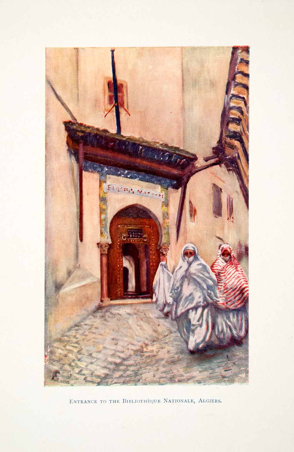 1905 Color Print Entrance Bibliotheque Nationale Algiers Library Algeria XGJB6