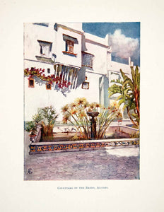 1905 Color Print Courtyard Bardo Algiers Building Trees Flowers Sky XGJB6