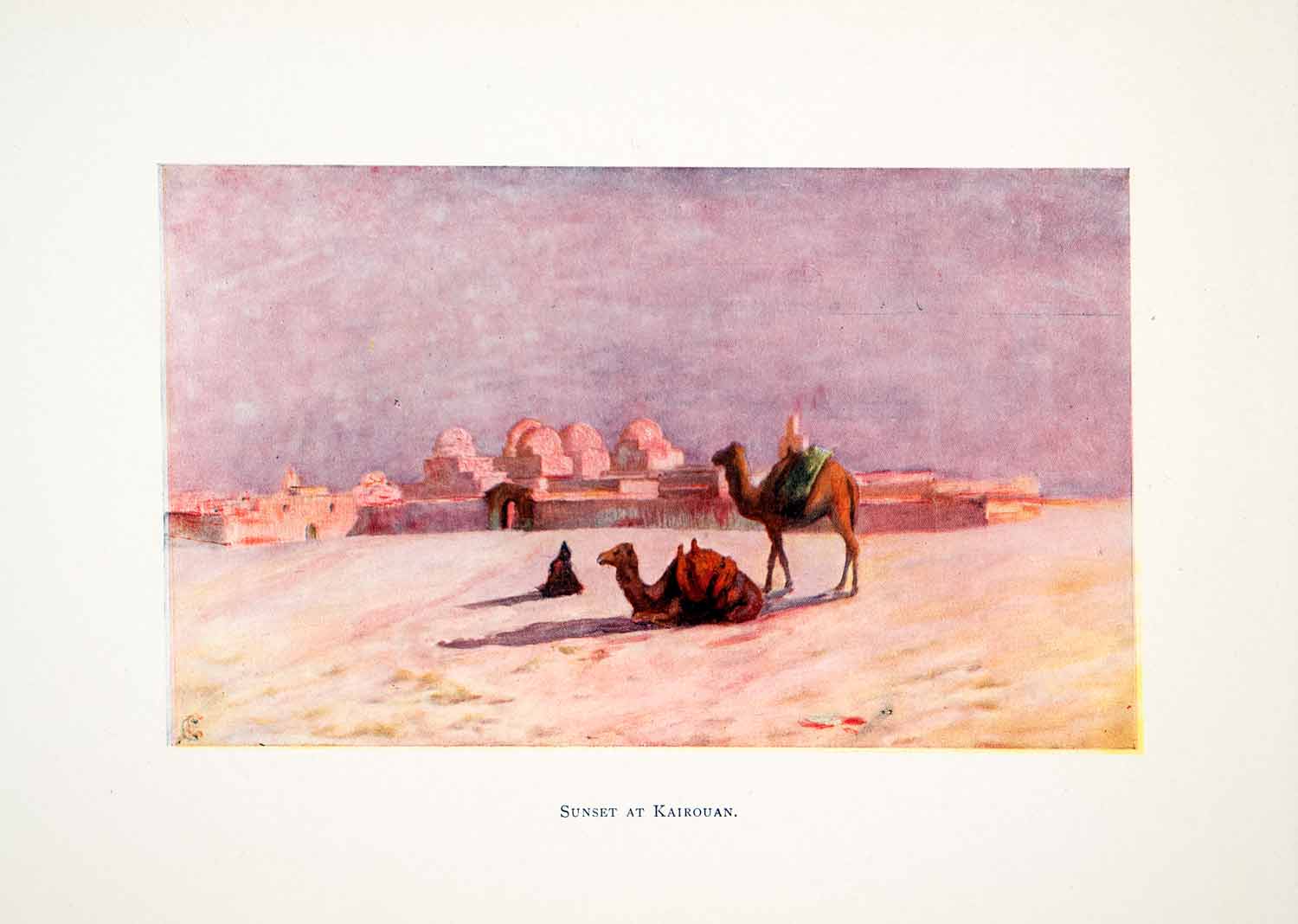 1905 Color Print Sunset Kairouan Tunisia Cityscape Islamic Capital UNESCO XGJB6