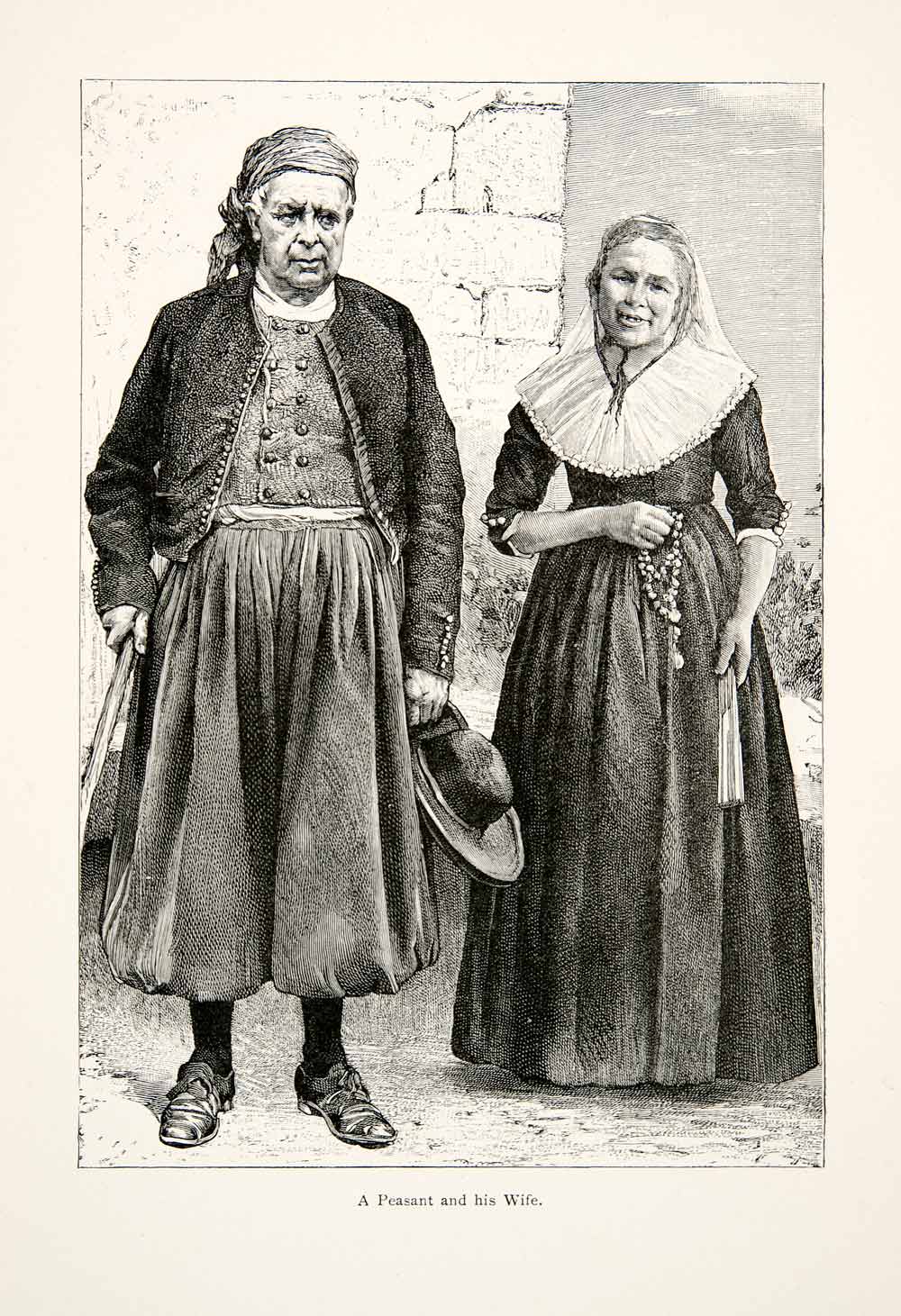 1896 Wood Engraving Peasant Costume Balearic Isles Gaston Vuillier XGJB9