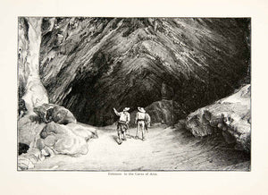 1896 Wood Engraving Gaston Vuillier Entrance Cave Arta Mallorca Geology XGJB9