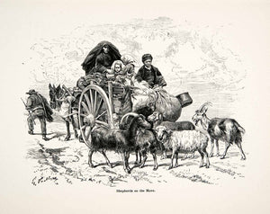 1896 Wood Engraving Gaston Vuillier Shepherd Goat Nomad Corsica Native XGJB9