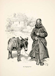 1896 Wood Engraving Gaston Vuillier Friar Donkey Corsica Monk Mule Robes XGJB9