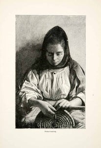 1896 Wood Engraving Gaston Vuillier Basket-Weaving Traditional Sardinia XGJB9