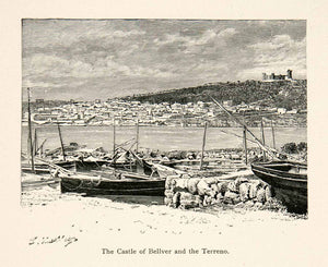 1896 Wood Engraving Gaston Vuillier Castle Bellver Terreno Majorca XGJB9