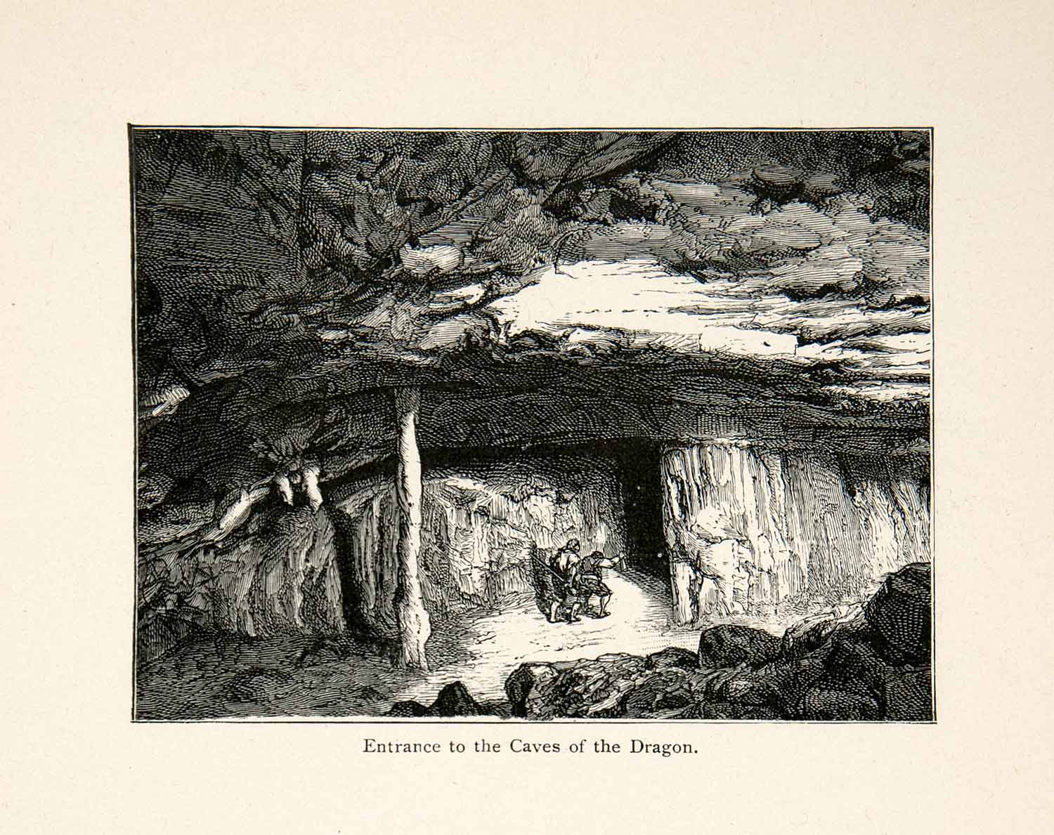 1896 Wood Engraving Gaston Vuillier Manacor Majorca Caves Drach Mouth XGJB9