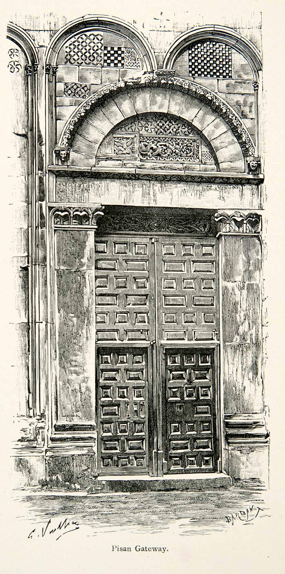 1896 Wood Engraving Gaston Vuilliers Pisan Gateway Cagliari Sardinia XGJB9