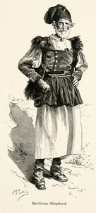 1896 Wood Engraving Gaston Vuillier Sardinia Shepherd Costume Traditional XGJB9