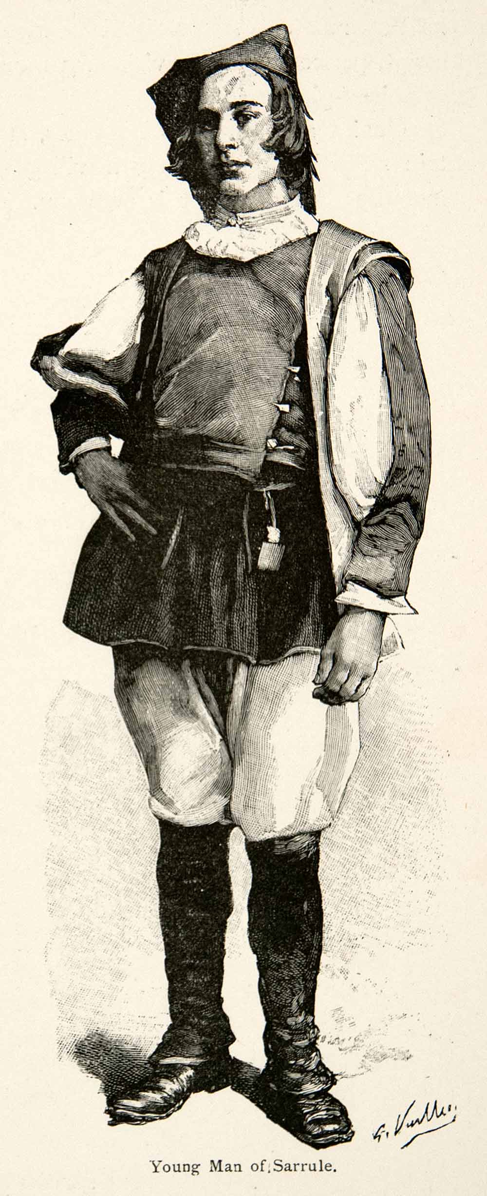 1896 Wood Engraving Gaston Vuillier Costume Outfit Traditional Sarrule XGJB9