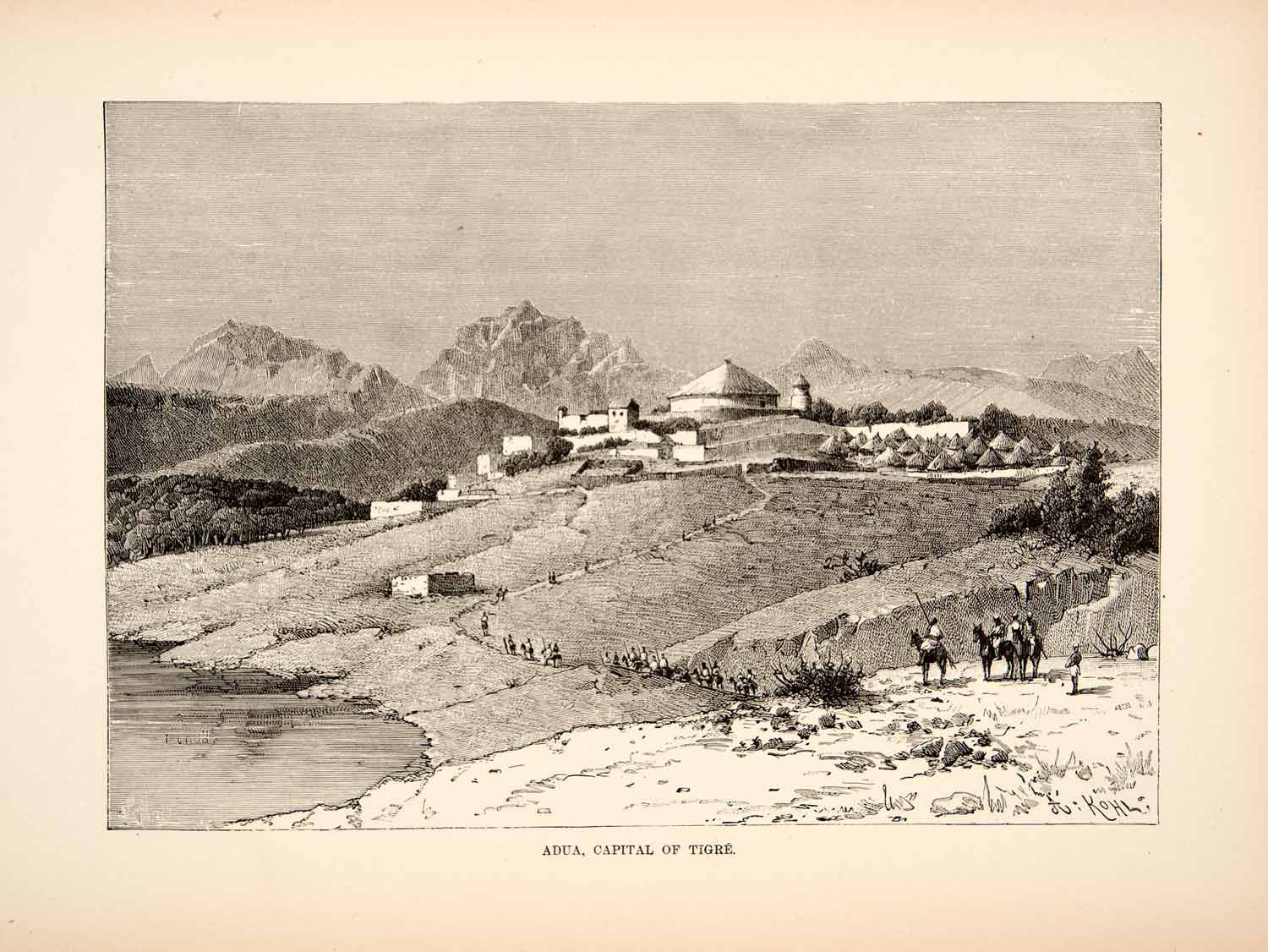 1892 Wood Engraving (Photoxylograph) Adwa Capital Tigray Ethiopia Africa XGJC1 - Period Paper
