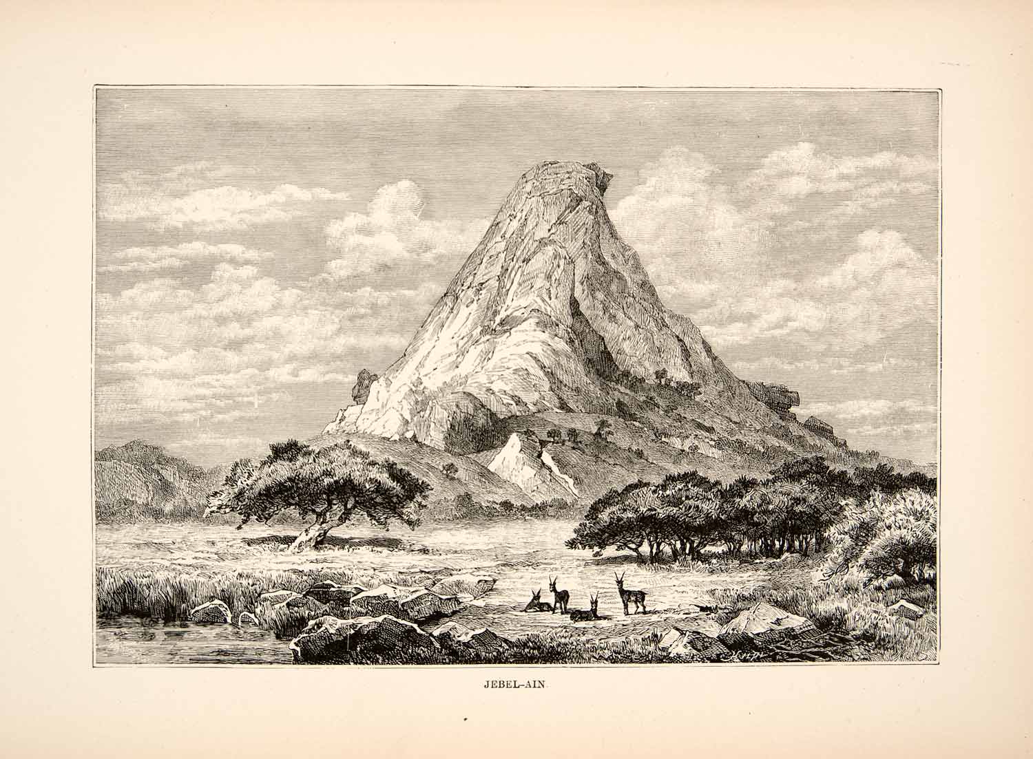 1892 Wood Engraving (Photoxylograph) Mountain Landscape Jabal Ain Lebanon XGJC1