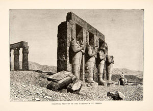 1892 Wood Engraving (Photoxylograph) Osirid Statues Ramesseum Thebes XGJC1