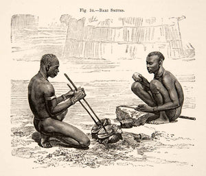 1892 Wood Engraving Smiths Bari Tribe Indigenous Metal Sudan Africa Nile XGJC1