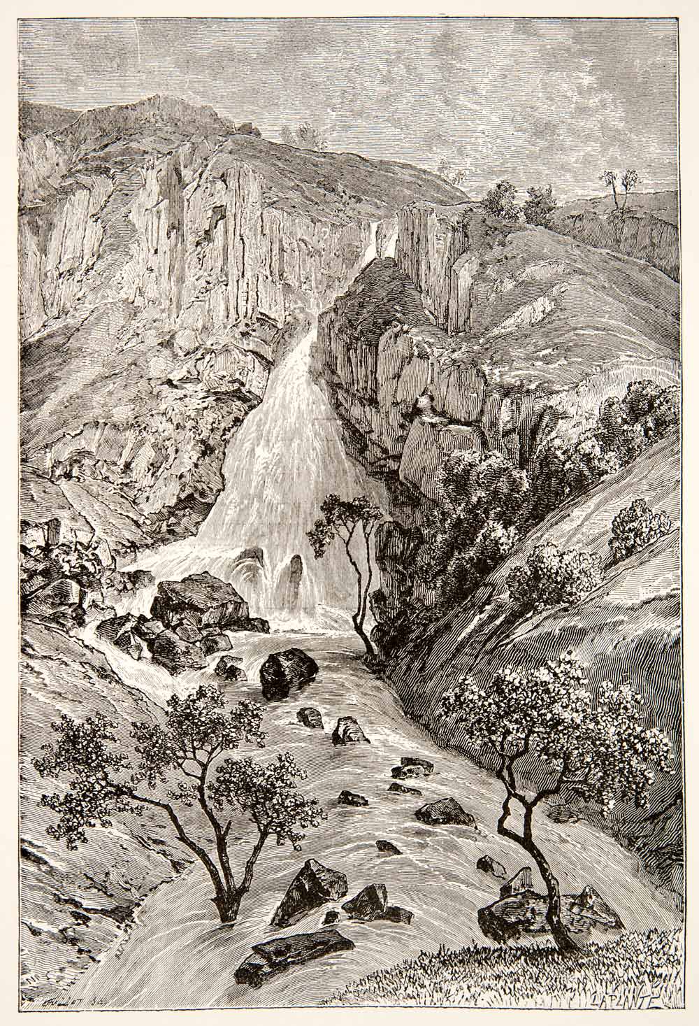 1892 Wood Engraving Davezut Falls Debre Tabor Samara Ethiopia Africa Nile XGJC1