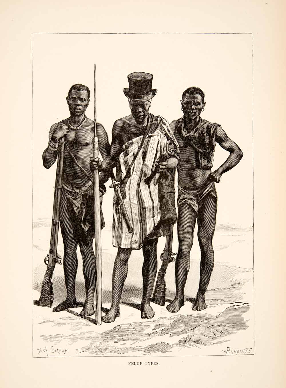 1892 Wood Engraving (Photoxylograph) Senegambian Felup Men Fulup Atlantic XGJC1