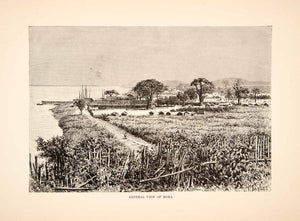 1892 Wood Engraving (Photoxylograph) Boma Congo River Africa Trading Post XGJC1