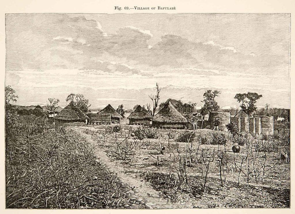 1892 Wood Engraving Village Bafoulabe Mali Africa Kayes Region Cercle XGJC1 - Period Paper
