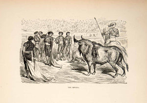 1876 Print Bullfight Spain Espada Sword Matador Torero Stadium Arena XGJC4