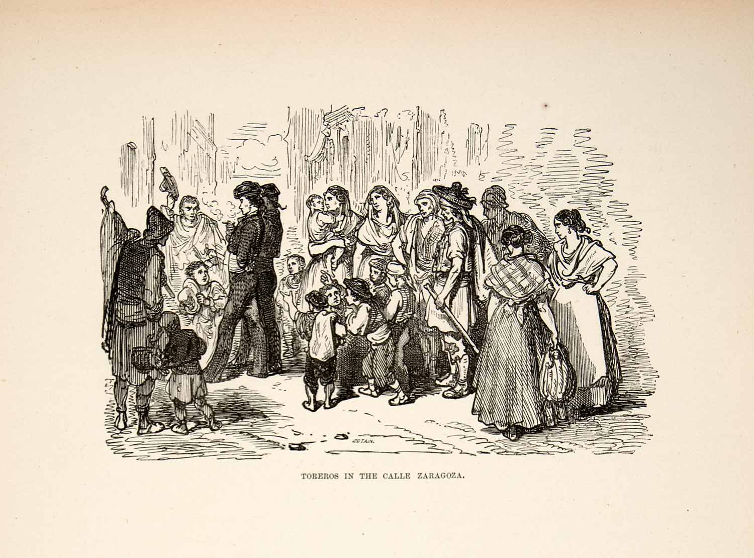 1876 Print Torero Bullfighter Matador Calle Zaragoza Seville Spain Costume XGJC4