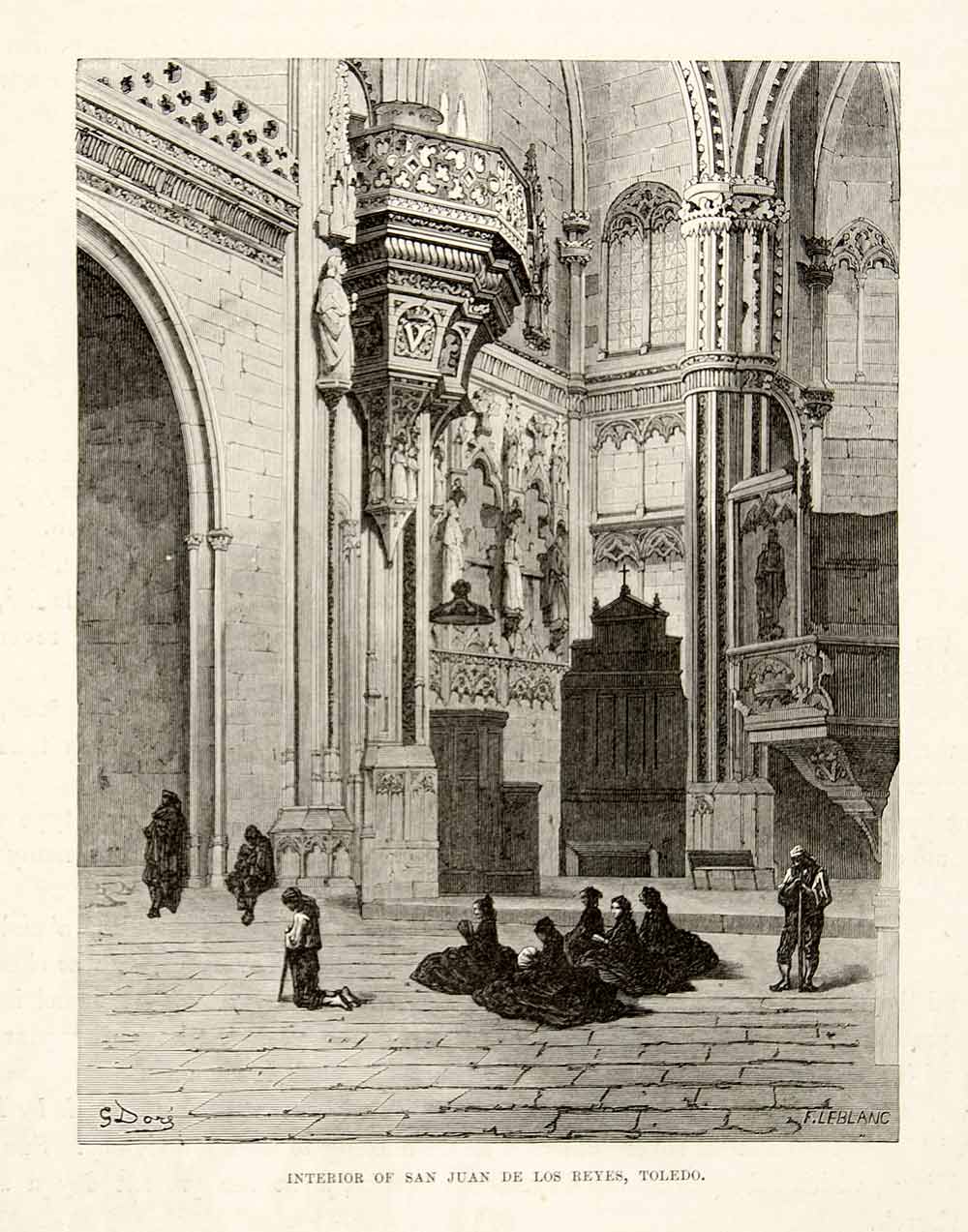 1876 Wood Engraving Monasterio San Juan Reyes Church Dore Toledo Spain XGJC4
