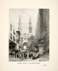 1898 Print Metwaleys Cairo Egypt Gate Cityscape Historic Street Scene XGJC5