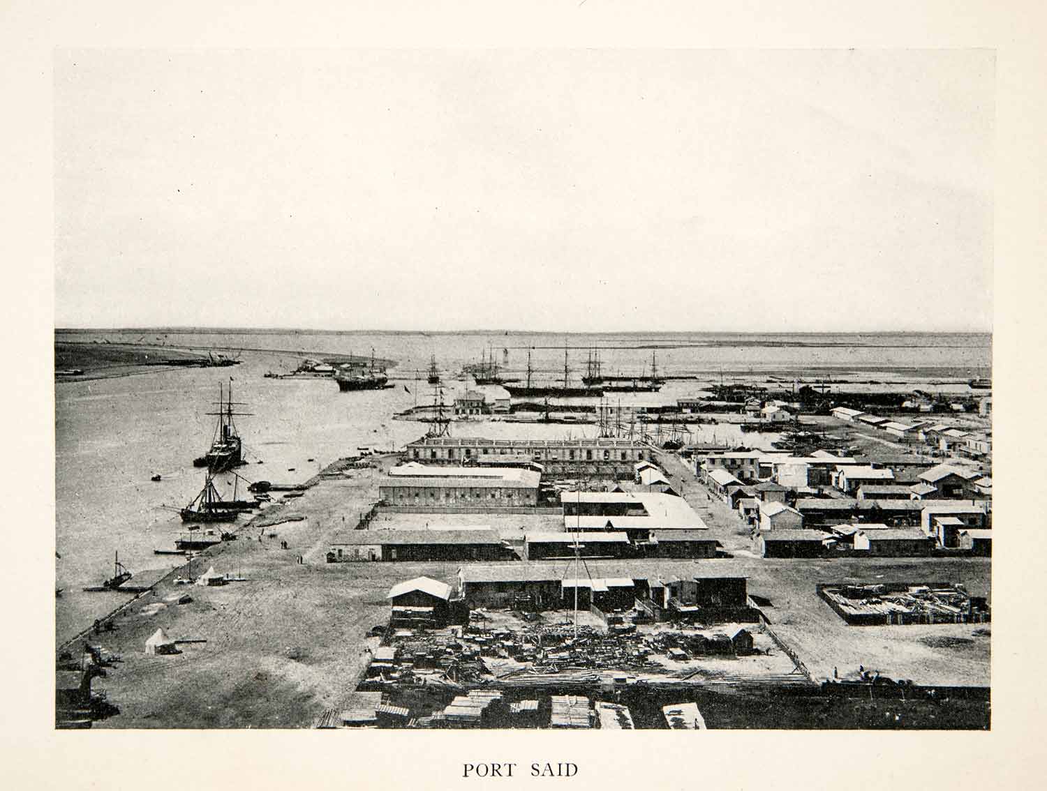 1911 Print Port Said Egypt Mediterranean Sea Ships Cityscape Historic XGJC9