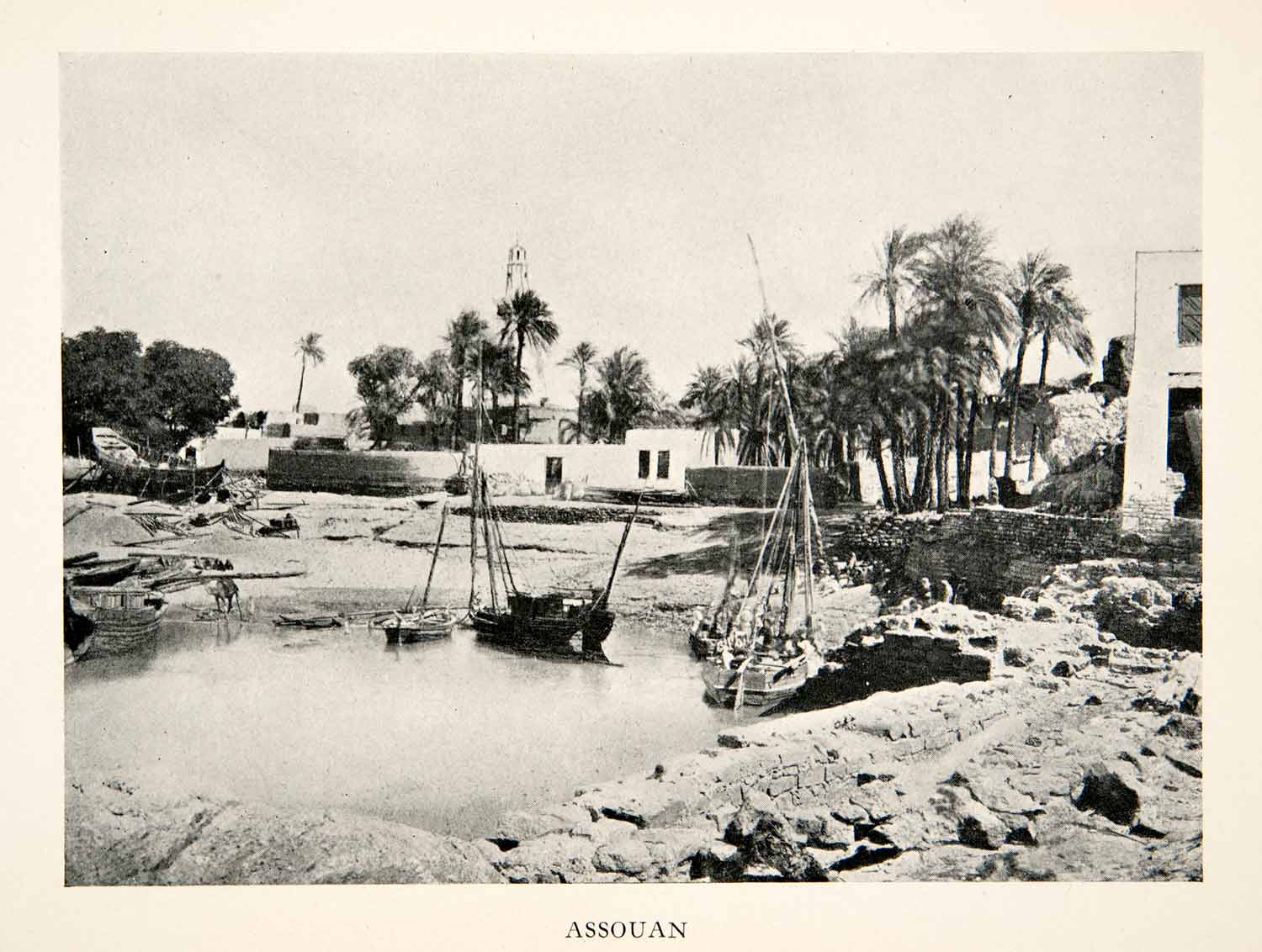 1911 Print Aswan Assouan Egypt Ships Boats Docked Marine Nile Historic XGJC9