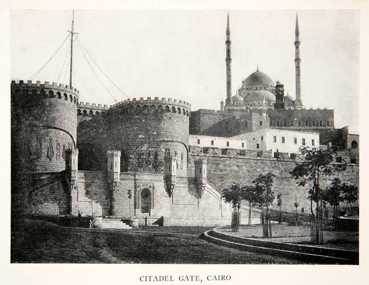 1911 Print Ancient Citadel Gate Minarets Cairo Egypt Fortress Historic XGJC9