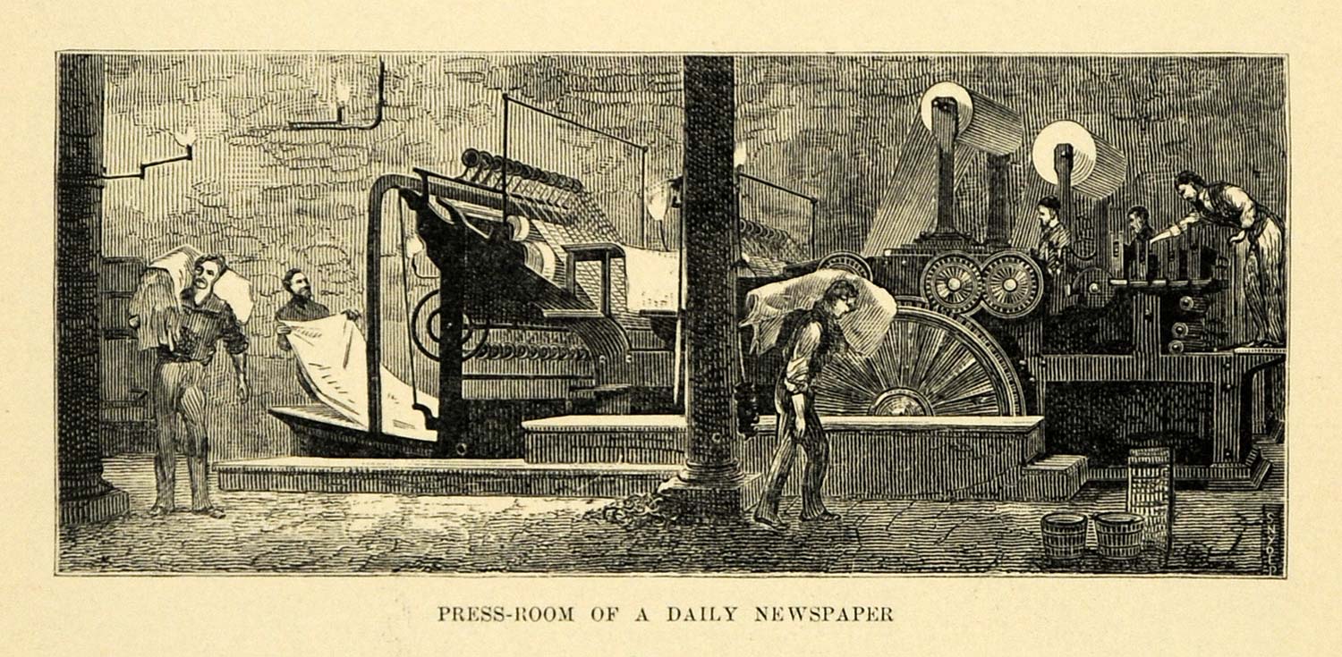 1905 Historic Wood Engraving Art Russian Daily Newspaper Printing Press XGK2