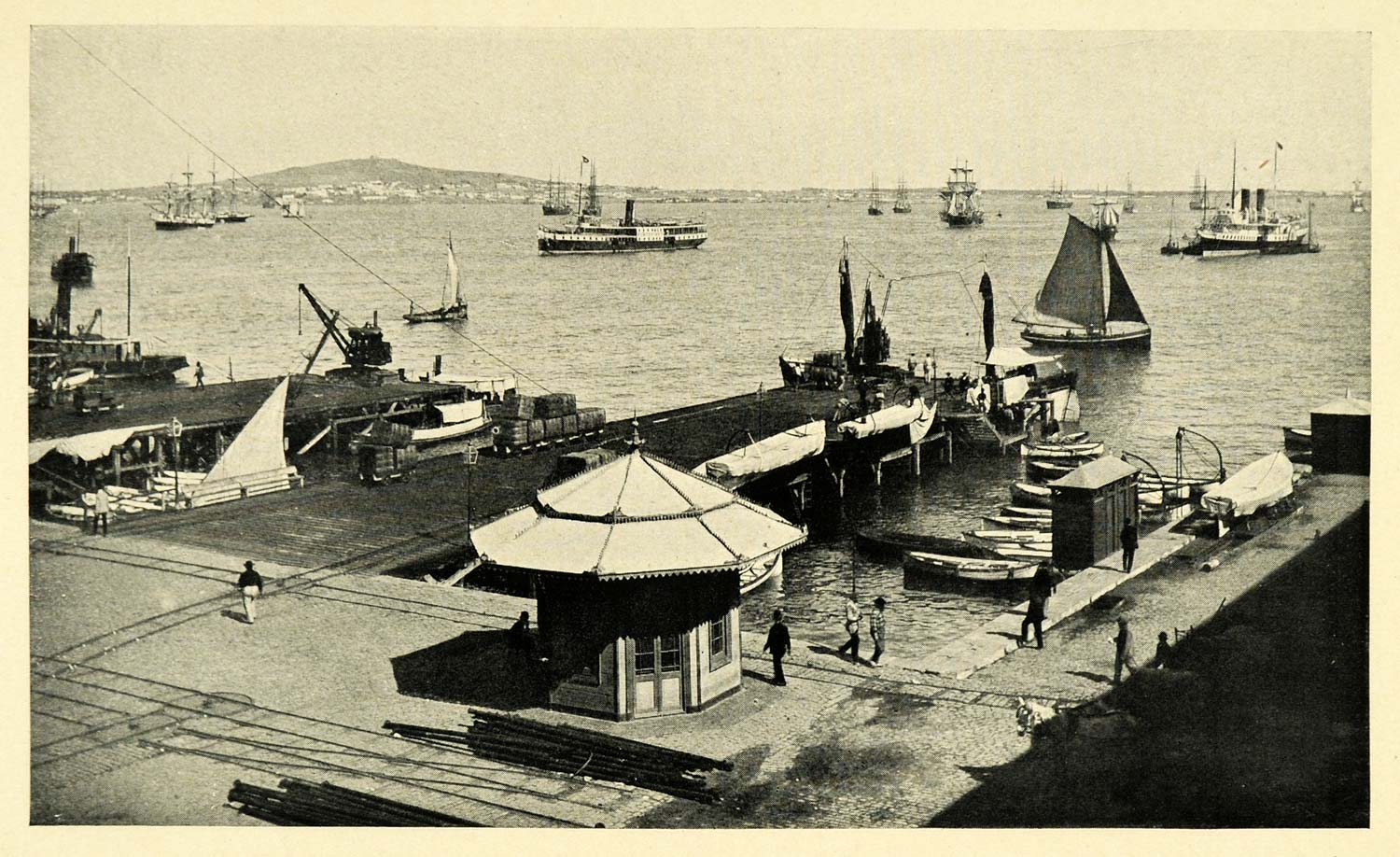 1906 Print Uruguay Republic Harbor Monte Video Cerro Port Boat Landscape XGK5