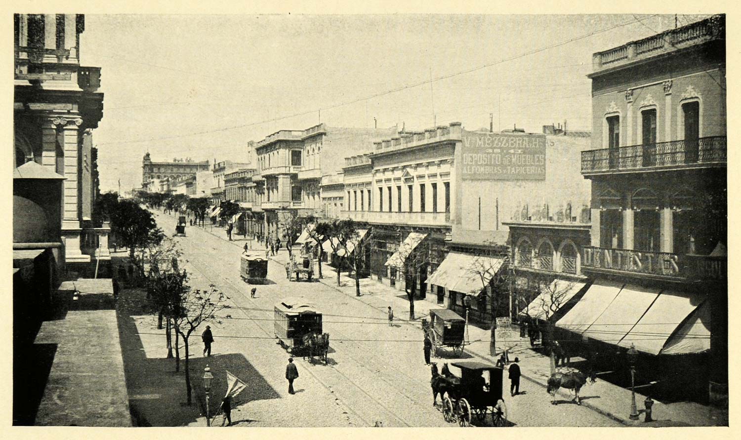 1906 Print Streetscape Uruguay Calle Montevideo Horse Carriage Town Street XGK5