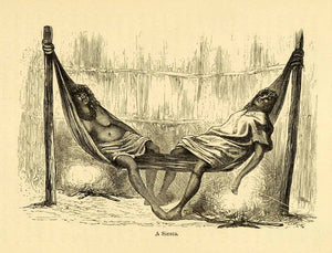 1875 Lithograph Siesta Sleep Nap Warm Hot Amazon Women Hammock Hut Rest XGK8