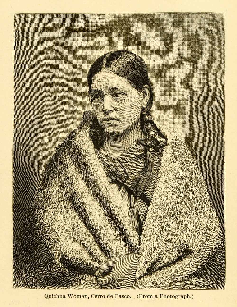 1875 Lithograph Portrait Quichua Woman Cerro Pasco Peru Amazon Tribe XGK8