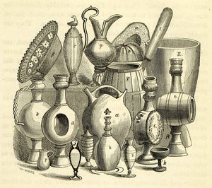 1856 Wood Engraving Talhas Moringues Clay Pot Pitcher Water Containers XGK9
