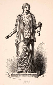1896 Wood Engraving Vestal Rome Italy Sculpture Statue Religion Virgin XGKA1