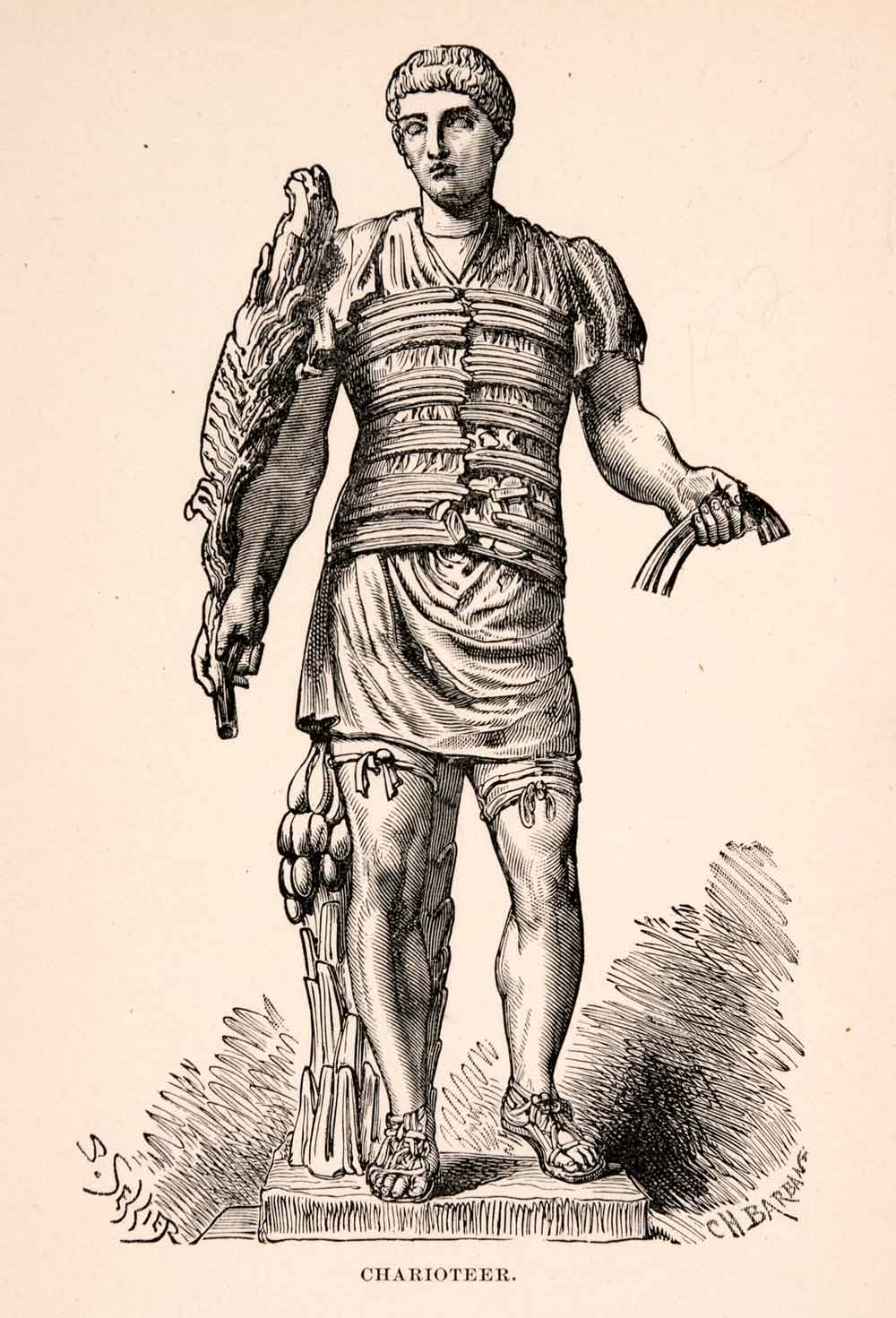 1896 Wood Engraving Charioteer Rome Italy Sculpture Statue Costume Sport XGKA1