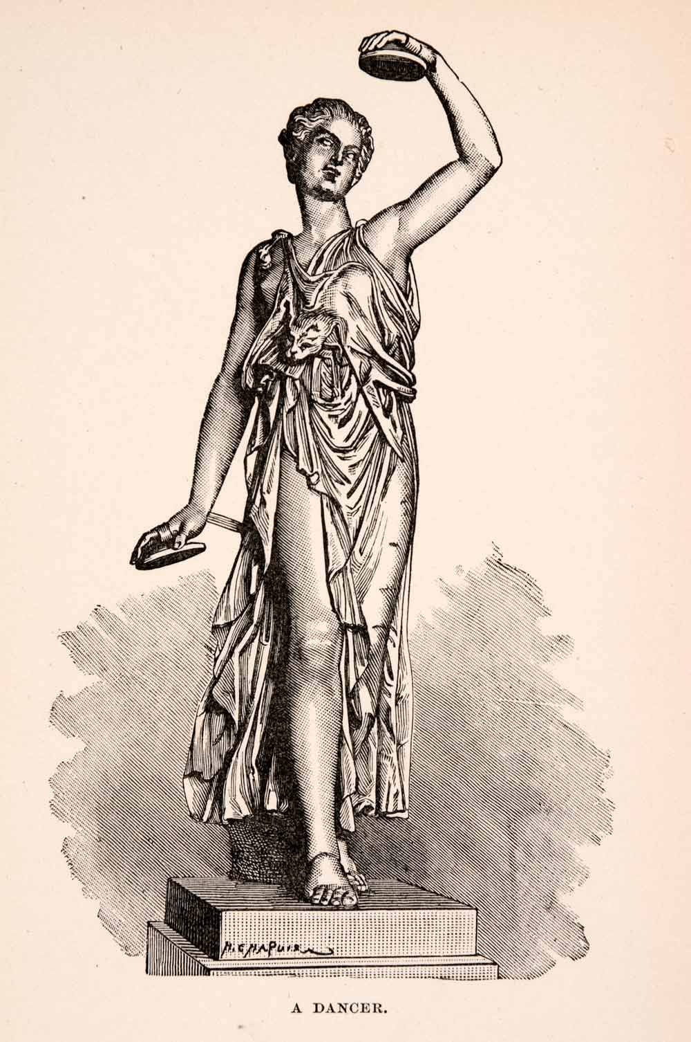 1896 Wood Engraving Dancer Rome Italy Sculpture Costume Historical Figure XGKA1