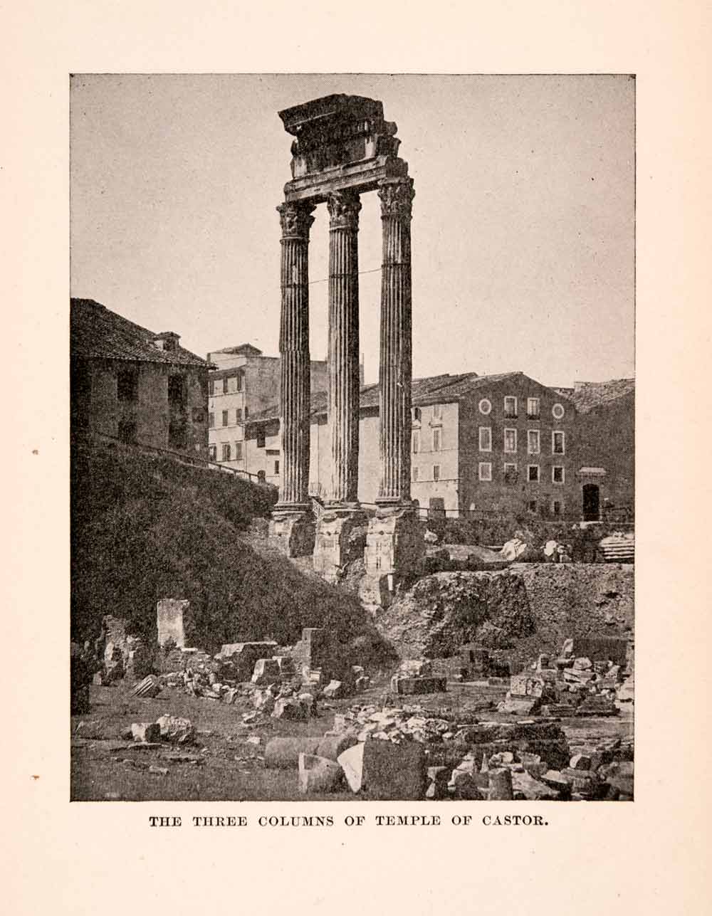 1896 Halftone Print Three Columns Temple Castor Rome Italy Historic XGKA1