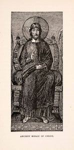 1896 Wood Engraving Ancient Mosaic Christ Rome Italy Religion Famous XGKA1