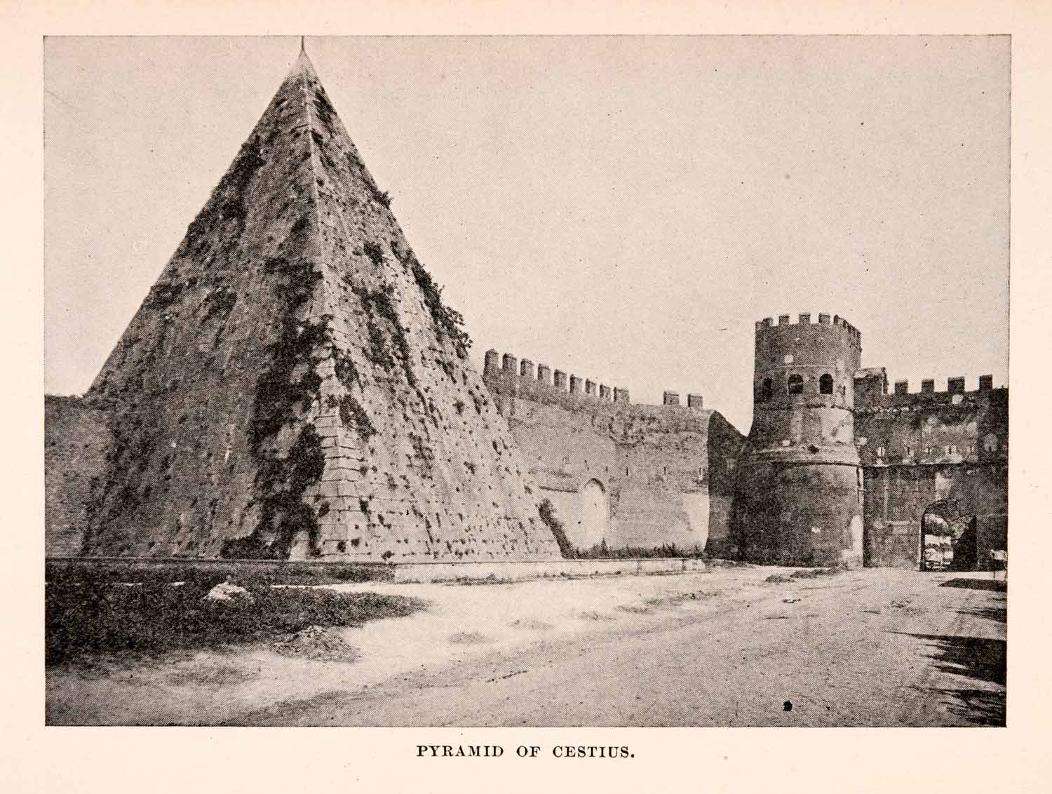 1896 Halftone Print Pyramid Cestius Rom Italy Brick Stone Historic XGKA1