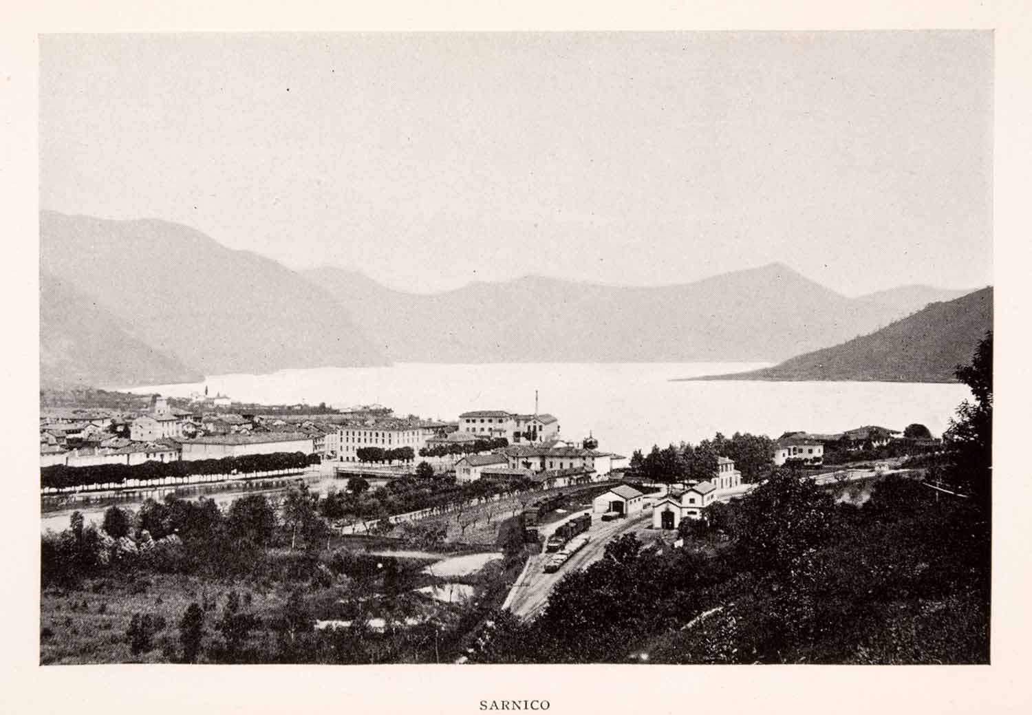1907 Halftone Print Sarnico Lombardy Italy Landscape Mountain Cityscape XGKA2