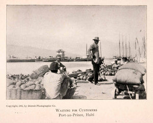 1904 Halftone Print Port-au-Prince Haiti Native Street Scene Vendor Harbor XGKA3