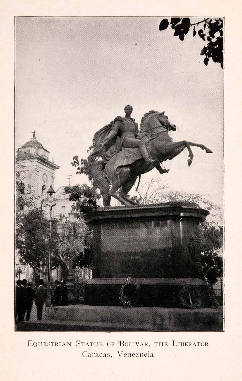 1904 Halftone Print Bolivar Equestrian Statue Caracas Venezuela Monument XGKA3