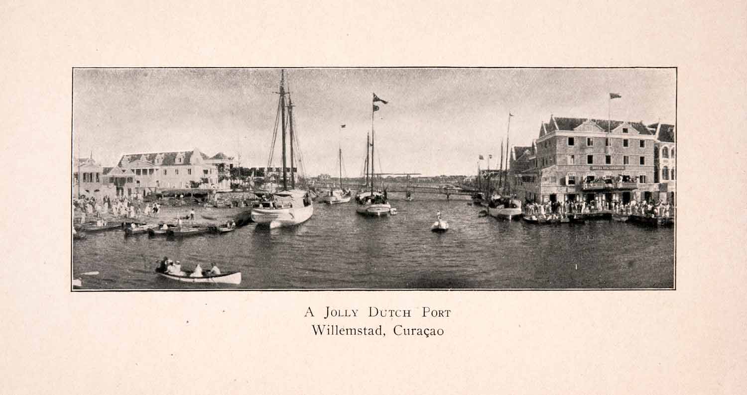 1904 Halftone Print Willemstad Curacao Dutch Port Harbor St Anne Bay Ship XGKA3