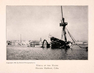 1904 Halftone Print Wreck Ship Maine Havana Harbor Cuba Mast Historical XGKA3